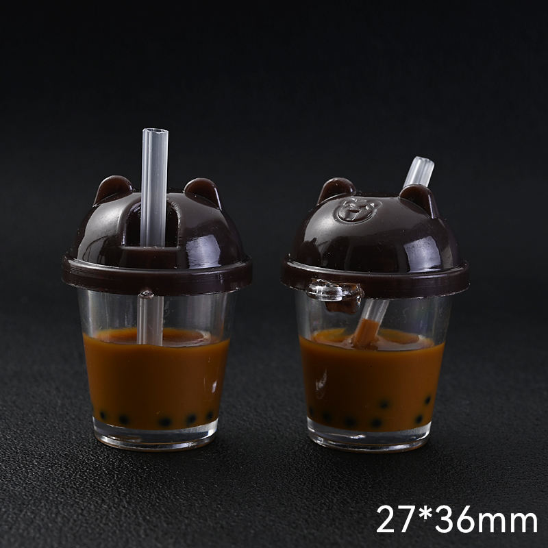 10Pcs Cute Colorful Milk Tea Milkshake Bottle Straw Acrylic Charms Drinks Beverage Pendant for Jewelry Making Necklace