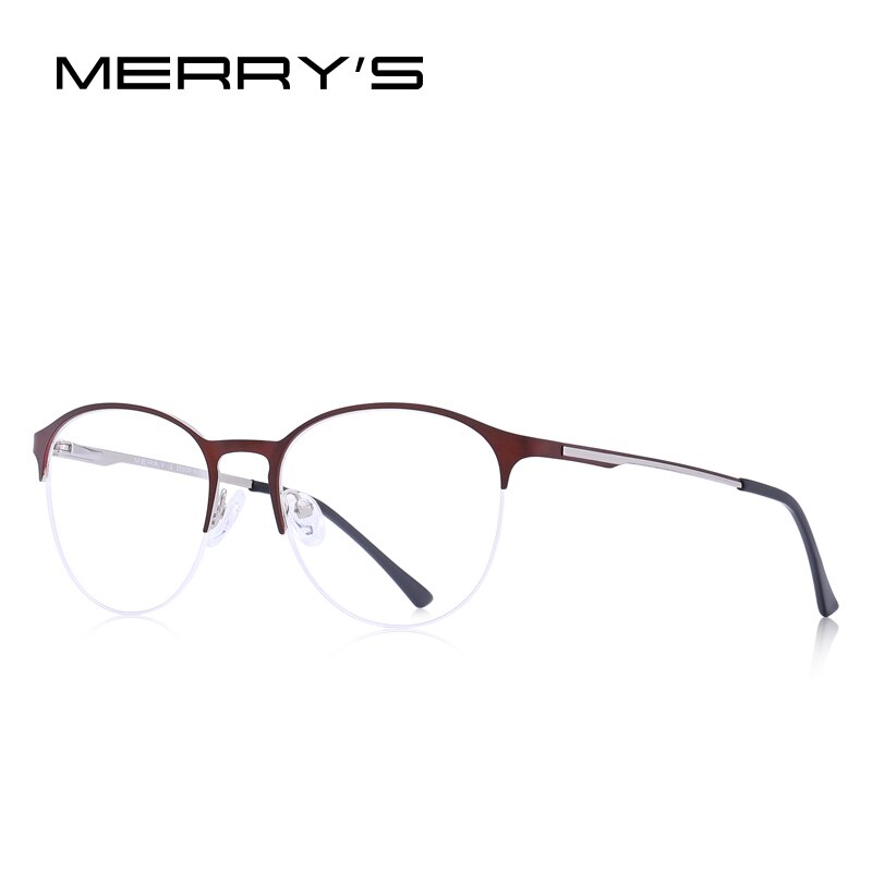 MERRYS-gafas con montura Ovalada para hombre y mujer, lentes de Unisex, con prescripción para miopía, Media óptica, S2042: C03 Brown Silver