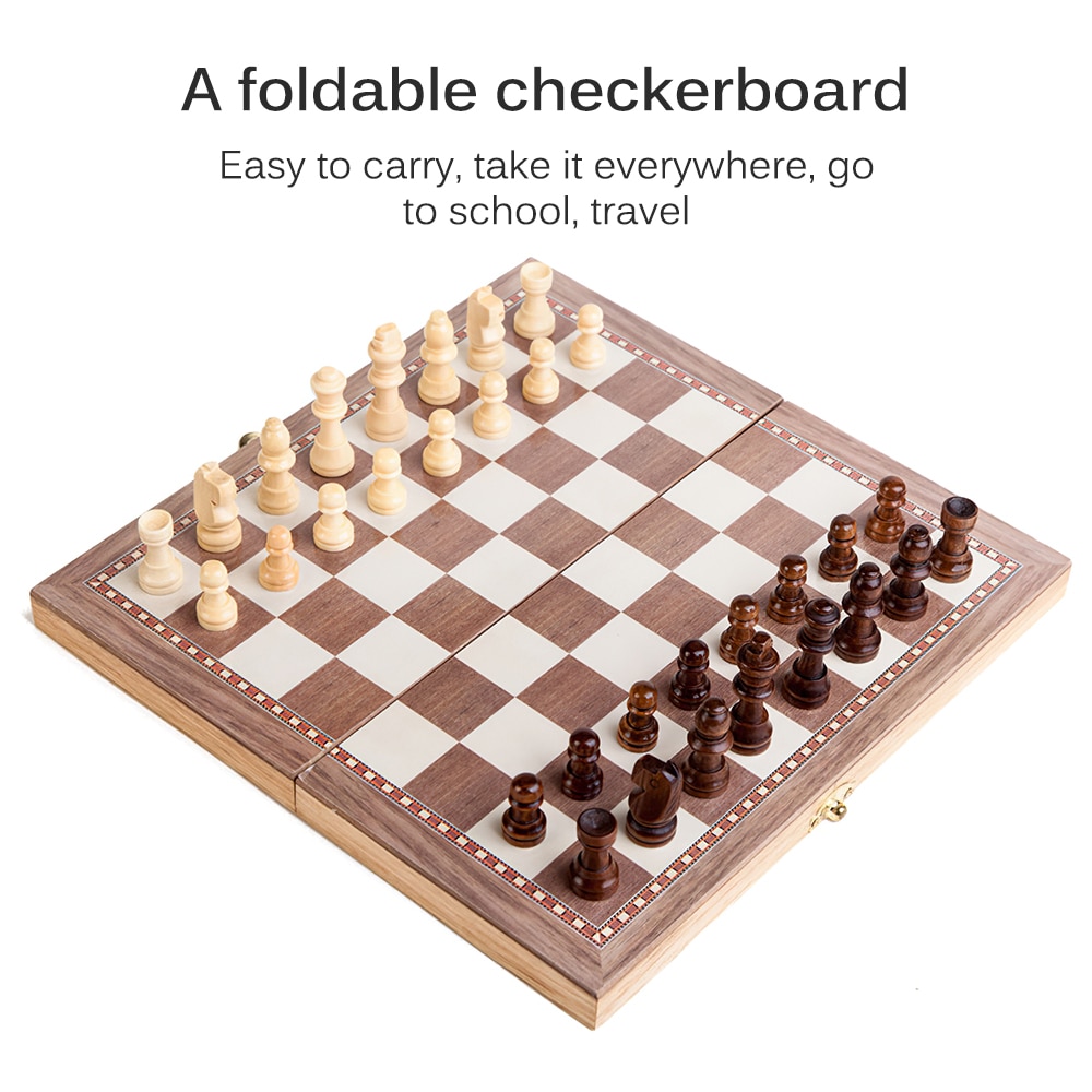 Wooden Folding Chess Set With Felt Game Board Interior For Storage Adult Kids Beginner Chess Board Education Toy Kids