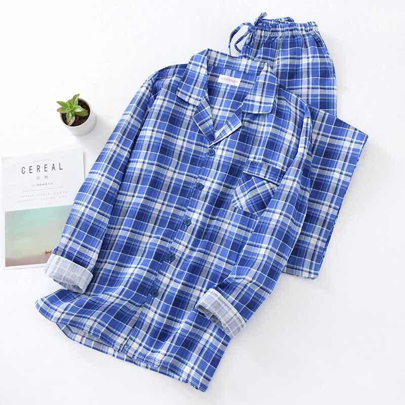 Pijamas de algodón a cuadros para hombre, ropa de dormir cómoda, holgada, informal, para el hogar, primavera y otoño