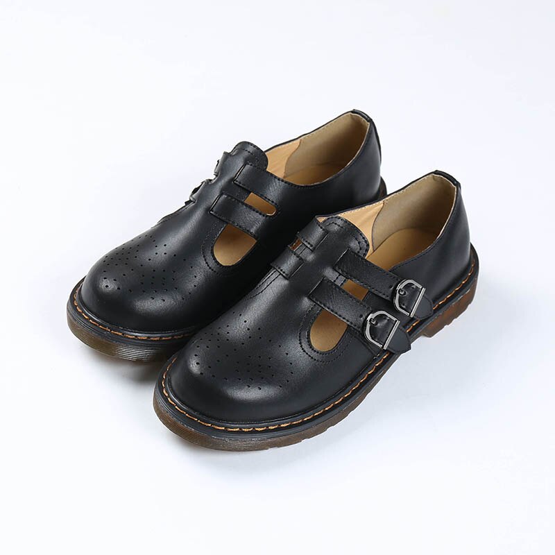 Zapatos de uniforme JK de estilo japonés para mujeres y niñas, calzado de plataforma Vintage para estudiantes universitarios, 35-40: Black / 35