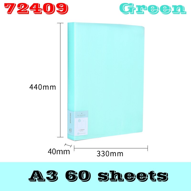 Deli 72408/72409 A3 Clear book clip files documents files storage folder date book 40 shees & 60 sheets 3 colors optional: 72409(60sheets)-Gree
