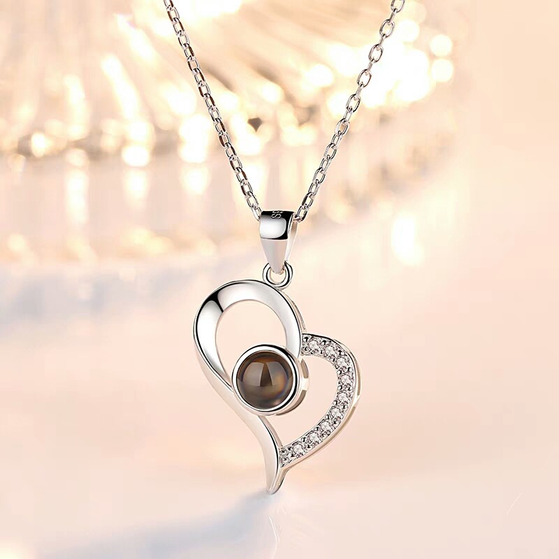 Conjunto de colar de projeção com caixa de presente rosa 100 idiomas eu te amo coração pingente jóias 2024 para presentes namorada dropshipping