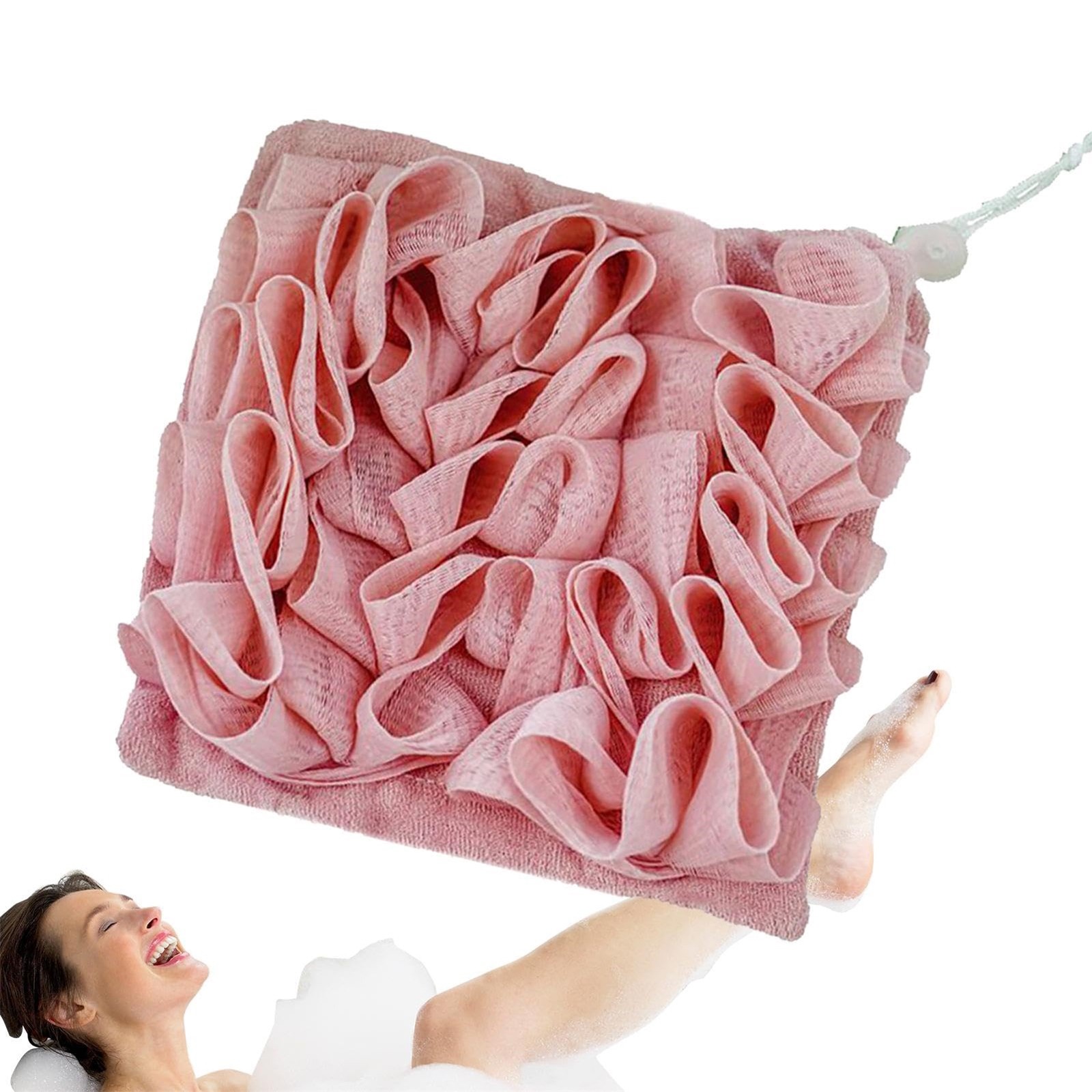 2 in 1 Bath Loofah Sponge with Drawstring Ball Bath Long Lasting Use Deep Cleansing Mesh Shower Sponge Mesh Shower Sponge: Pink