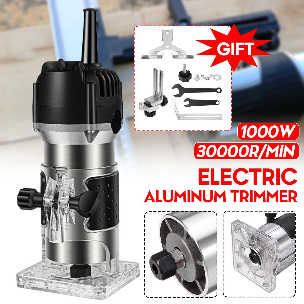 1000W 32000r Wood Router Tool Combo Kit Electric Woodworking Machines Power Carpentry Manual Trimmer Tools With Milling Cutter