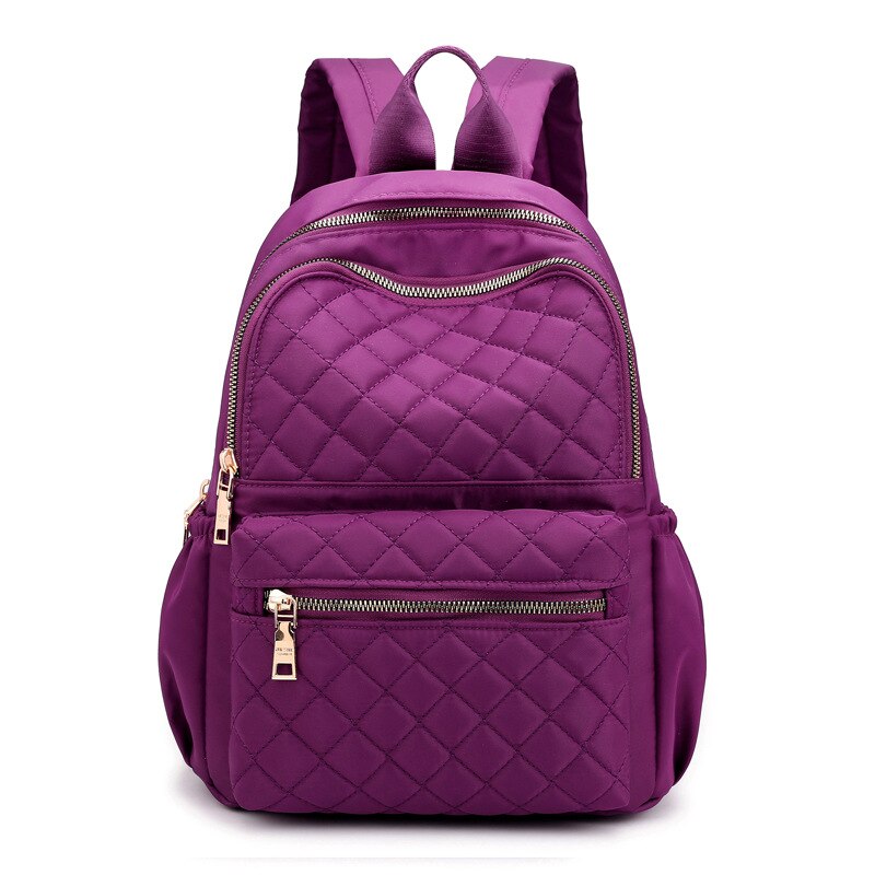 Décontracté en Nylon diamant treillis sac à dos femmes couleur unie grande poche grande capacité Daypack étanche voyage sac à bandoulière: Purple