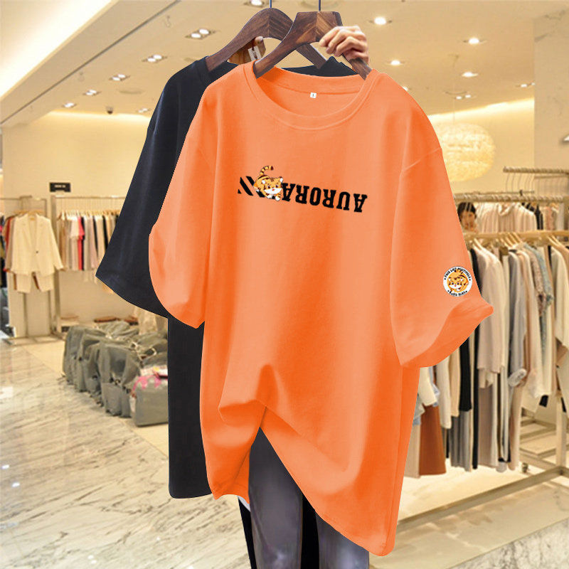 Schattige Truien Met Letterprint Zomer Dameskleding Korte Mouw Basic Casual Losse T-Shirt: 5XL / Oranje