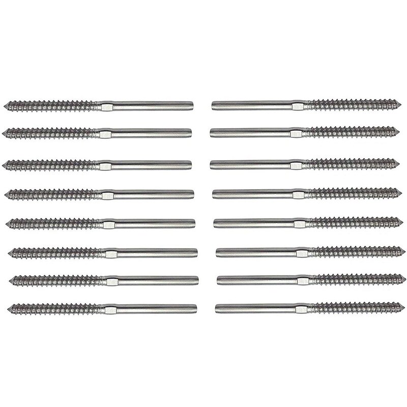 HLZS-16Pcs Right&Left Handed Thread Swage Lag Screws Of 1/8 inch Cable Railing Kit Decking Railing Hardware DIY Baluster Kit