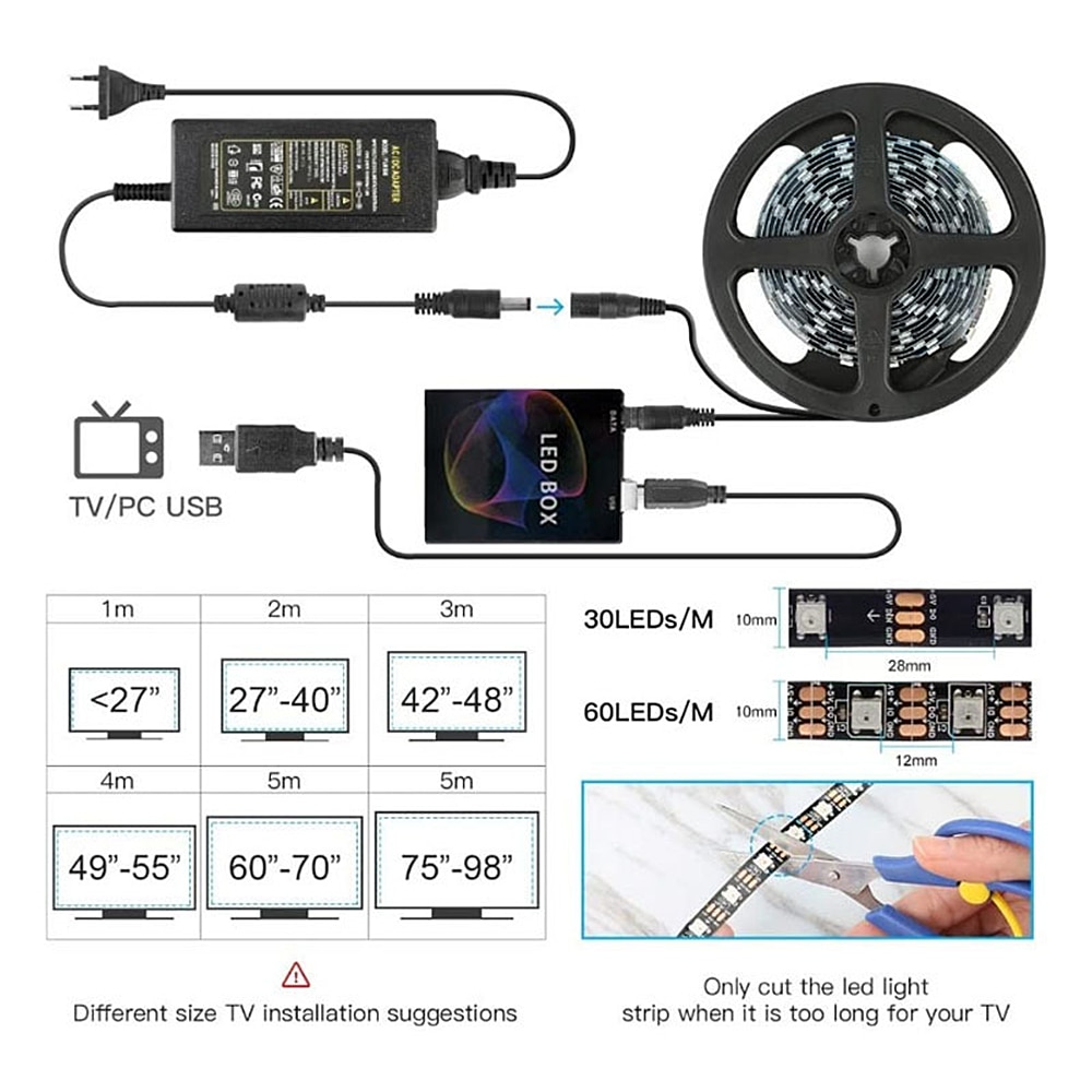 DIY Ambilight RGB USB 60 LED Strip Light Computer HDTV TV Desktop PC Screen Backlight Lighting 5M Ambilight Kit Droshipping