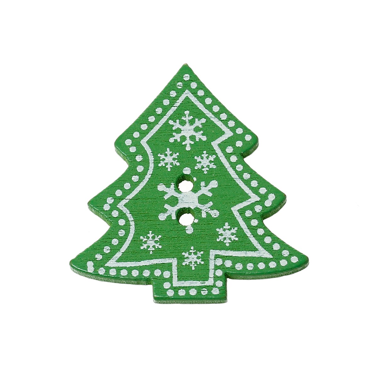 Hout Naaien Button Scrapbooking kerstboom Groen Twee Gaten Sneeuwvlok 3.2cm (1 2/8 ") x3cm (1 1/8 "), 5 Stuks