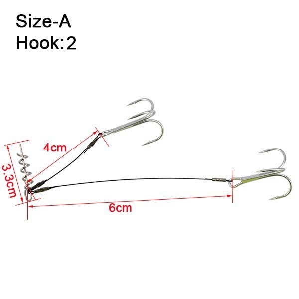 Spinpoler-aparejo de pesca de Lucio, anzuelo #2 #1 #1/0 #2/0 sacacorchos, Stingers afilados de acero al carbono, agudos, superfuerza, 18-30kg: Size-A