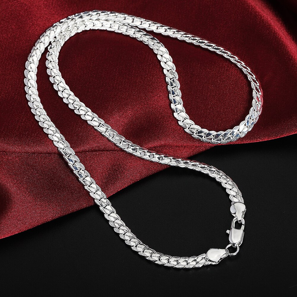 925 Silver Necklace 5MM Sideways Men&amp;Women Necklace Wedding Wedding Jewelry