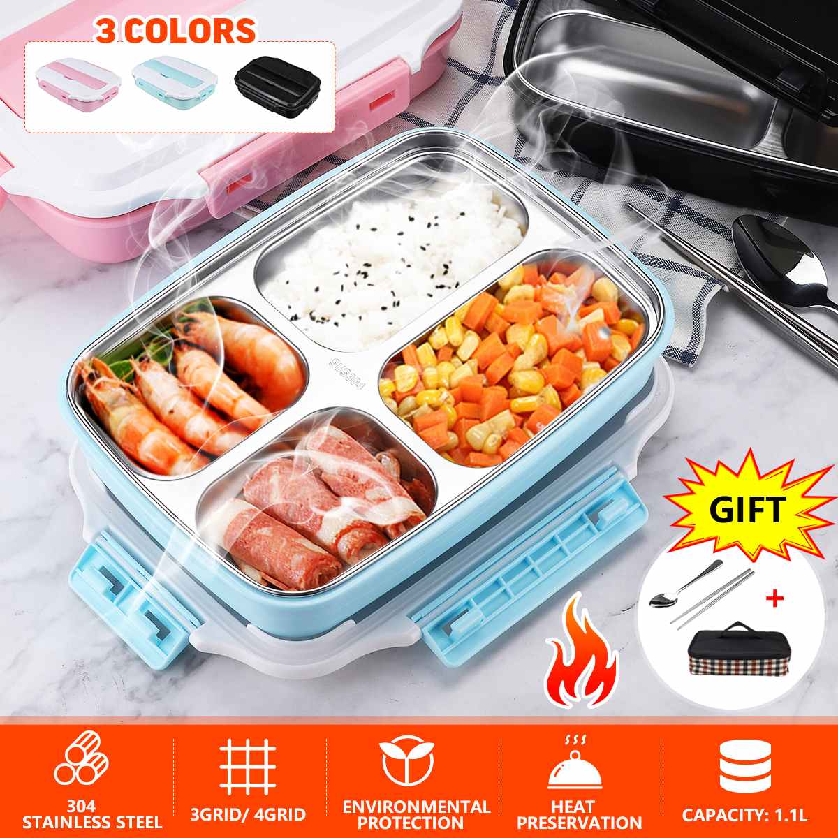 Japansk matlåda med fack 304 rostfri bento-låda för barn skolmatsbehållare läckagesäker matlåda värmearbete