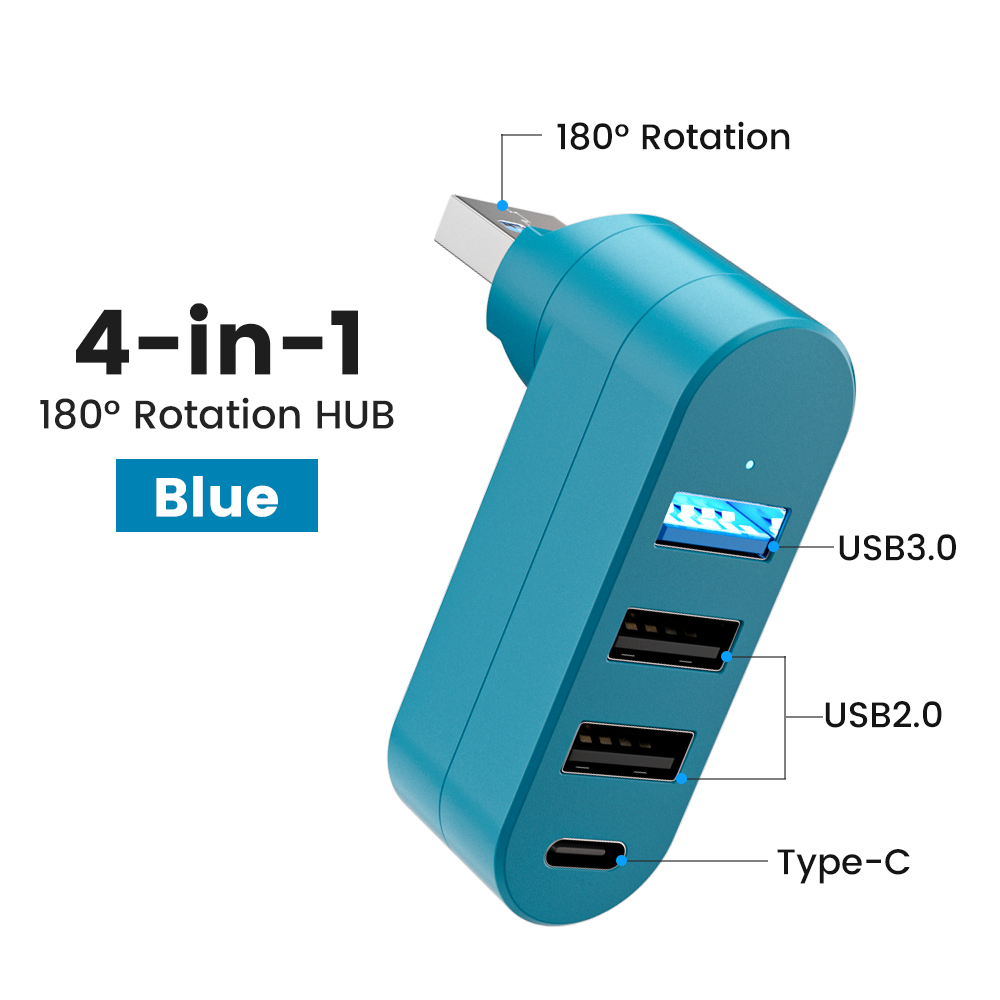 Elough Mini 180° Rotatable 4 Ports USB 3.0 2.0 Hub Type C High Speed Data Transfer U Disk Splitter Adapter For Laptop MacBook PC: BROWN