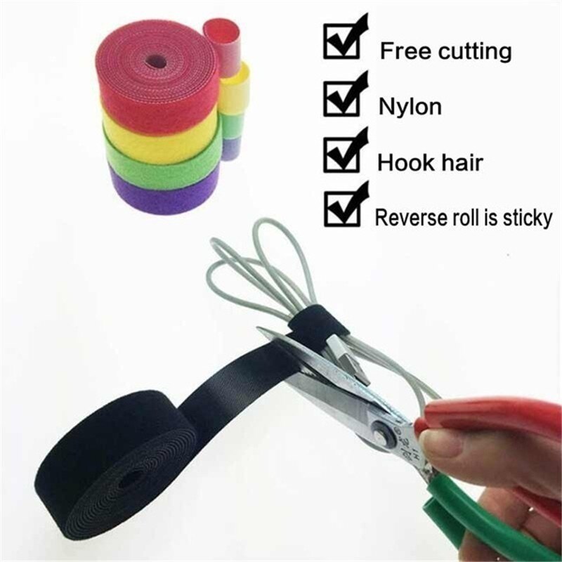 Cable Ties Roll Double-sided Tape Holder Fastening Tape By Hook &amp; Loop Nylon Strap for Computer Electronic Cord Power Wire