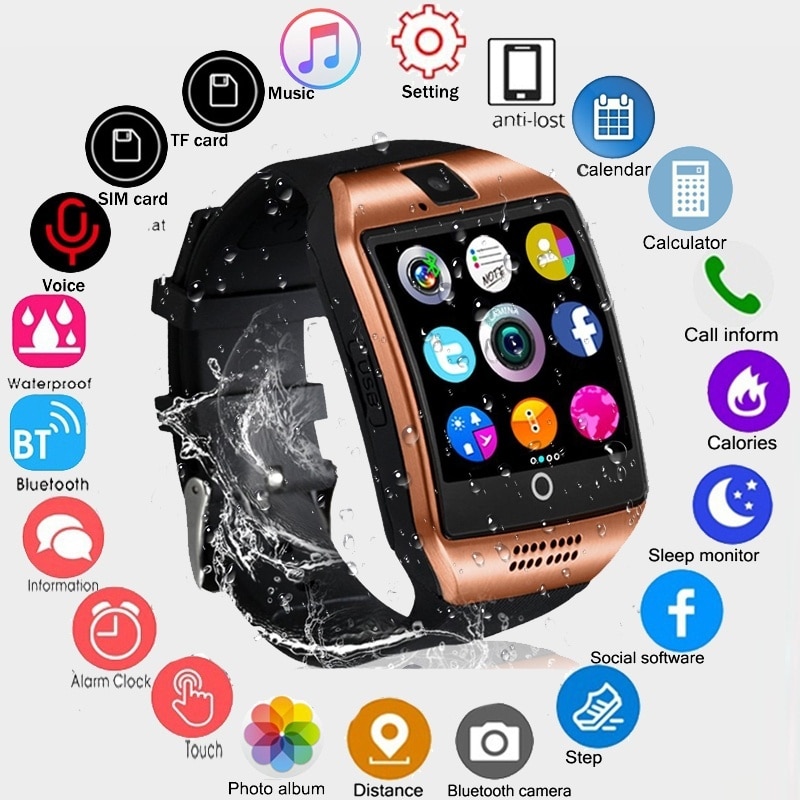 Bluetooth Smart Horloge Mannen Q18 Met Touch Screen Grote Batterij Ondersteuning Tf Sim Card Camera Voor Android Telefoon Smartwatch pk DZ09