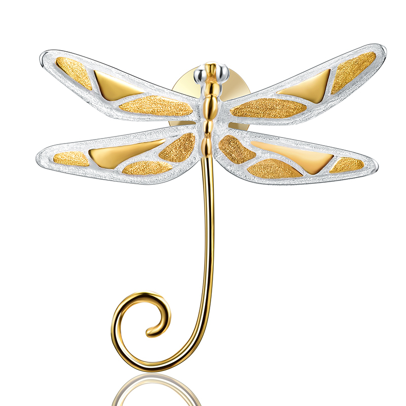 Lotus Plezier Echte 925 Sterling Zilver Natuurlijke Stijl Handgemaakte Fijne Sieraden Schattige Dragonfly Broches Pin Broche Voor Vrouwen: Golden Tail