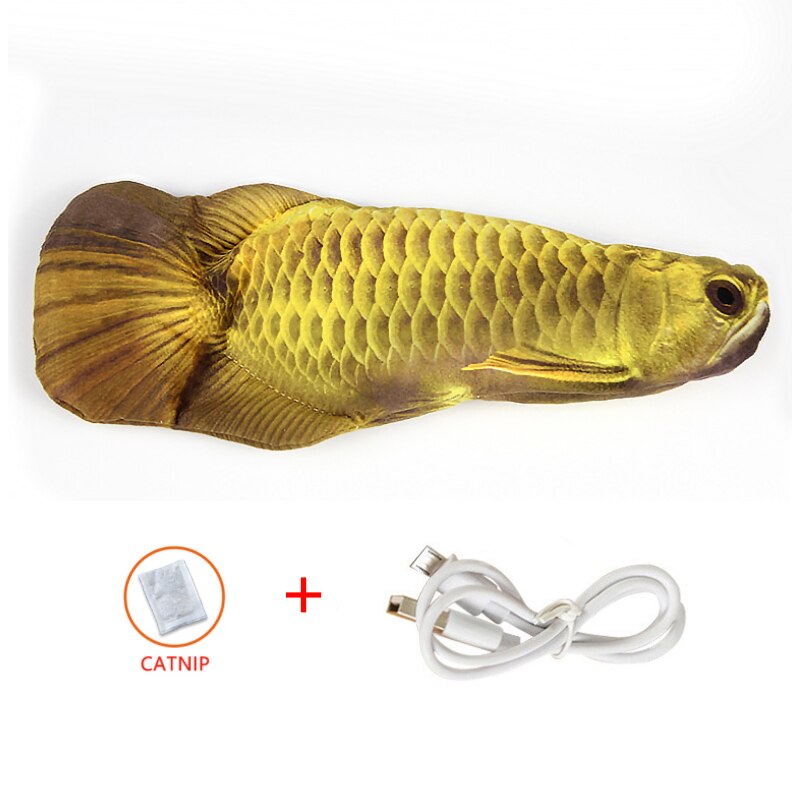 Sähkötanssit 3d kalakissalelu hauska interaktiivinen heiluttava floppaus realistinen kalasimulaatio kissanminttu lelut kissanpennun usb-lataukseen: Kultainen arowana