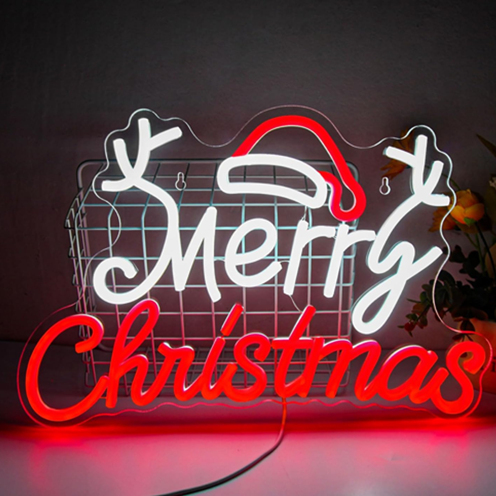 Rood Wit Vrolijk Kerstfeest Neonreclames HOHOHO Kerst Kerst Neonlicht Winkel Bar Raam Muur Decor Licht USB Dimbaar Licht: green