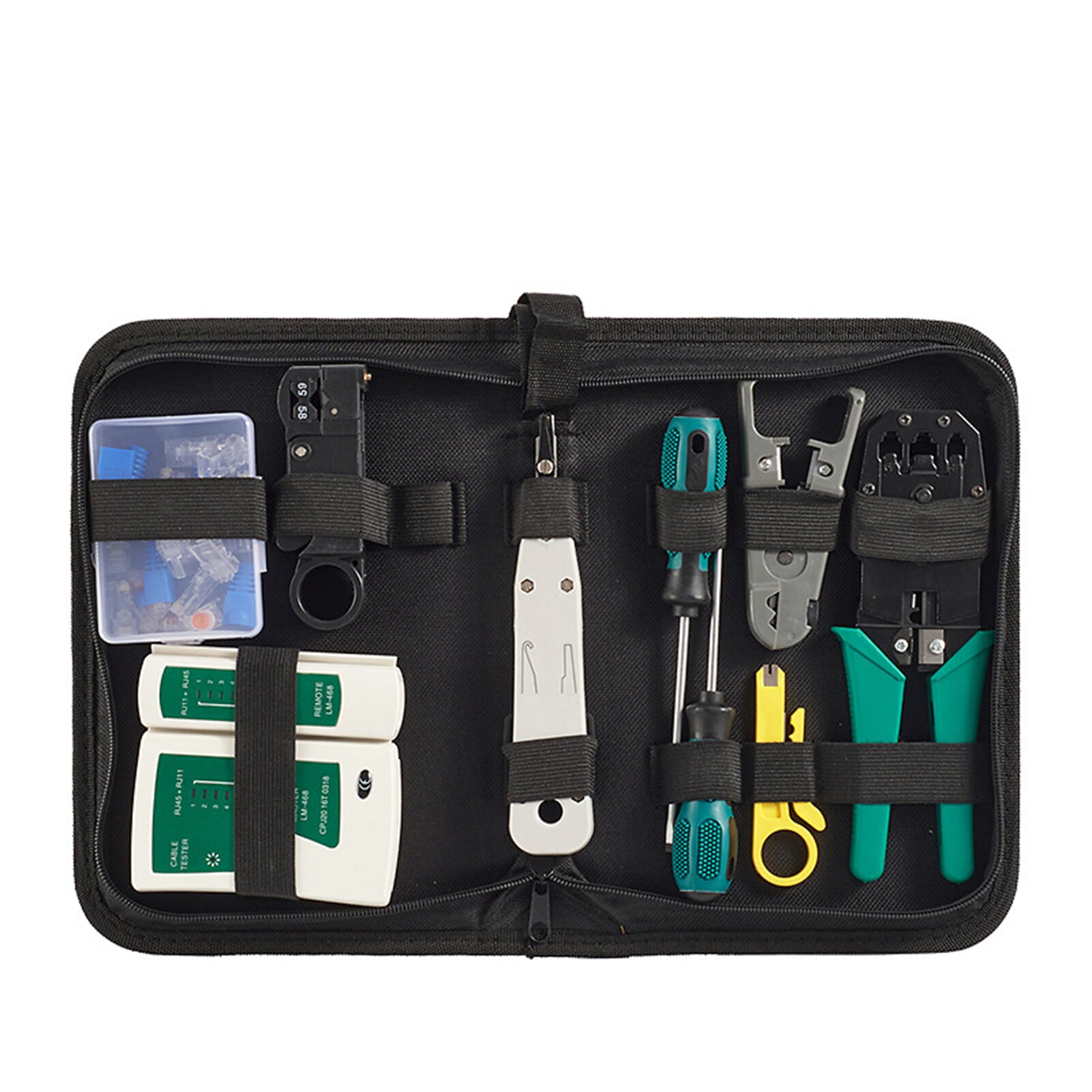 14PCS/Kit Network Cable Tester Network Wire Strippers &amp; Cable Tester &amp; Stripping Wire Cutter &amp; Modular Plug with Storage Pouch: 14PCS