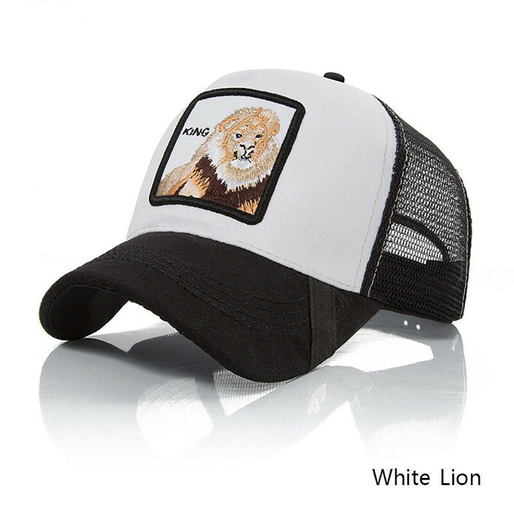 Personality Baseball Caps Animal Embroidery Pattern Hip Hop Hats Men Summer Breathable Mesh Streetwear Bone Unisex: Lion white black