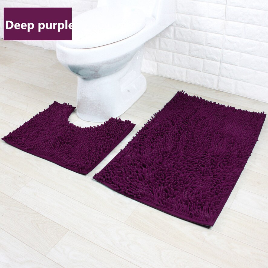 2 st/set tjock chenillematta entrédörr badrum anti-halkmatta kök toalett absorberande badrumsmatta chenille golvmatta: 2 st-djup lila