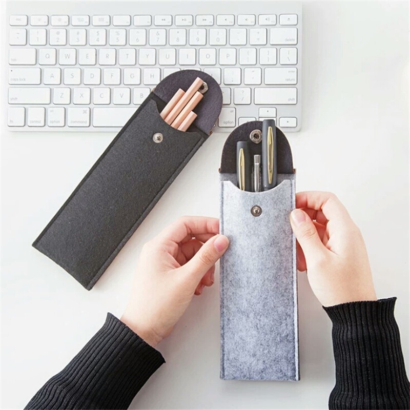 1 Pc Simple Solid Color Felt Pencil Case School Supplies Cute Pen Case Stationery Portable Pencil case Pencil Bag