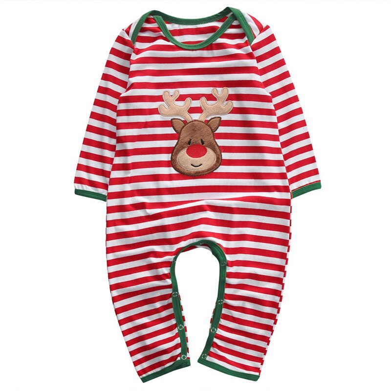 Baby Unisex Deer Xmas Romper Newborn Baby Boys Girls Christmas Romper Long Sleeve Body Suit Bebes Stripe Jumpsuit: Boys / 6M