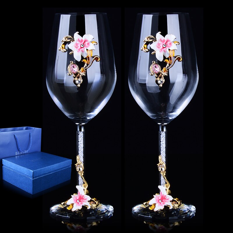 1 Paar Europese Hoogwaardig Creatief Emaille Crystal Glas/Rode Wijn Goblet Met Diamant/Huwelijkscadeau Kristal glas Cup