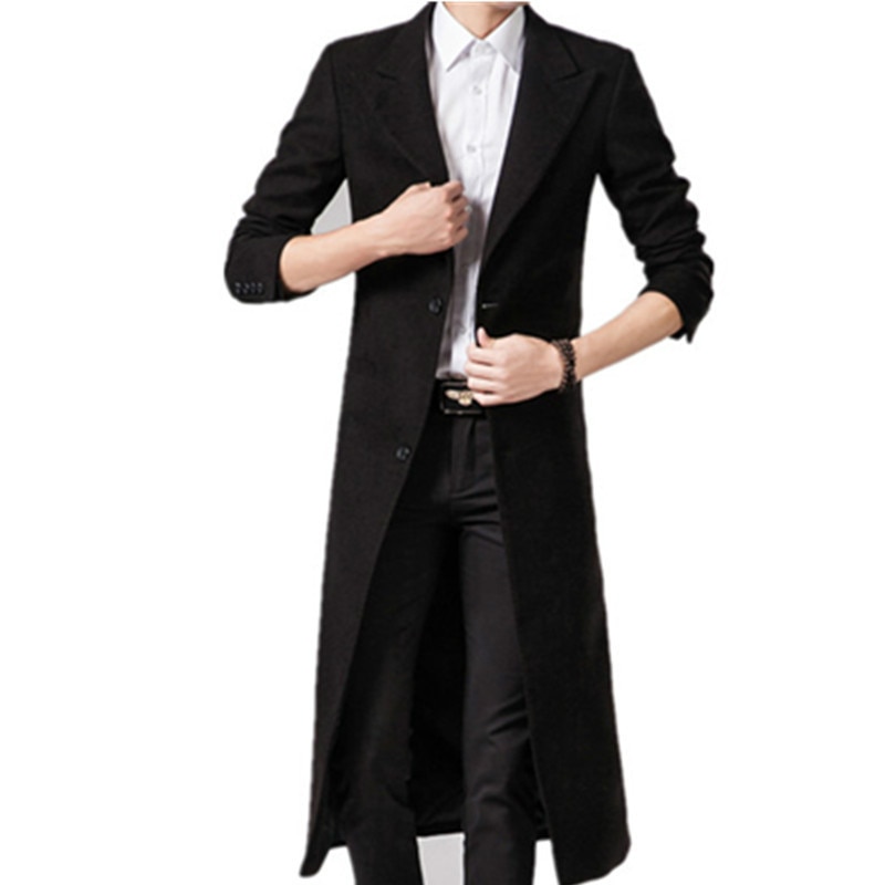 Men Wool Blends Coats Autumn Winter Solid Color Men's Long Wool Coats Black Luxurious Wool Blends Coat Male