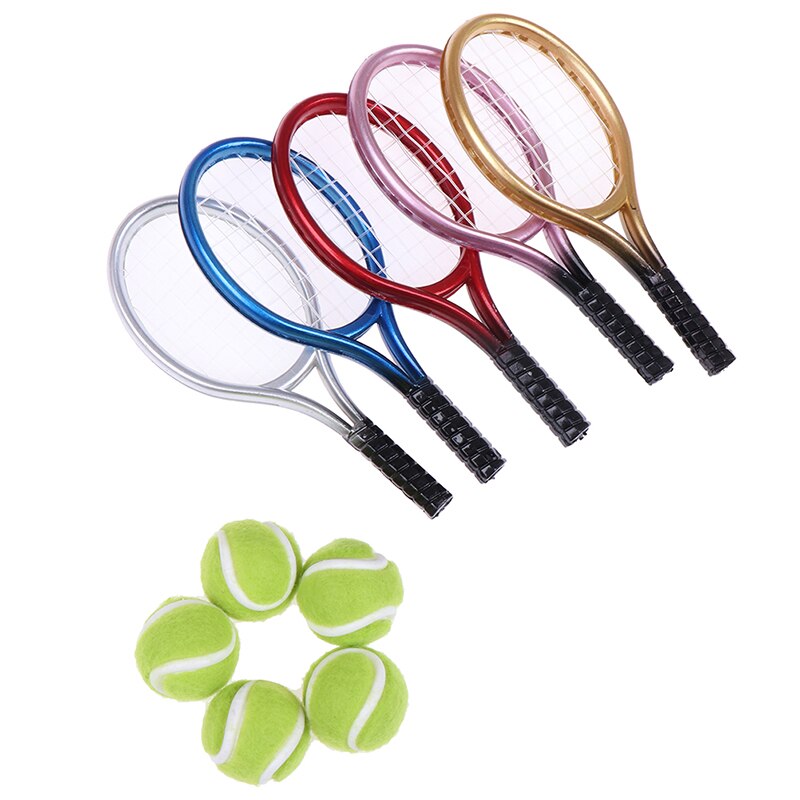 2Pcs 1:6 /1:12 Miniatuur Kinderen Tuin Mini Tennisracket & Ball Poppenhuis Poppenhuis Accessoire