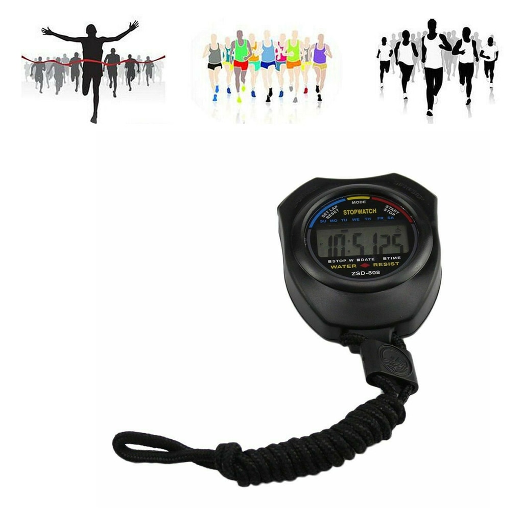 Digital Chronograph Stopwatch LCD Display Timer Counter Stop Watch Waterproof Sports Battery Powered