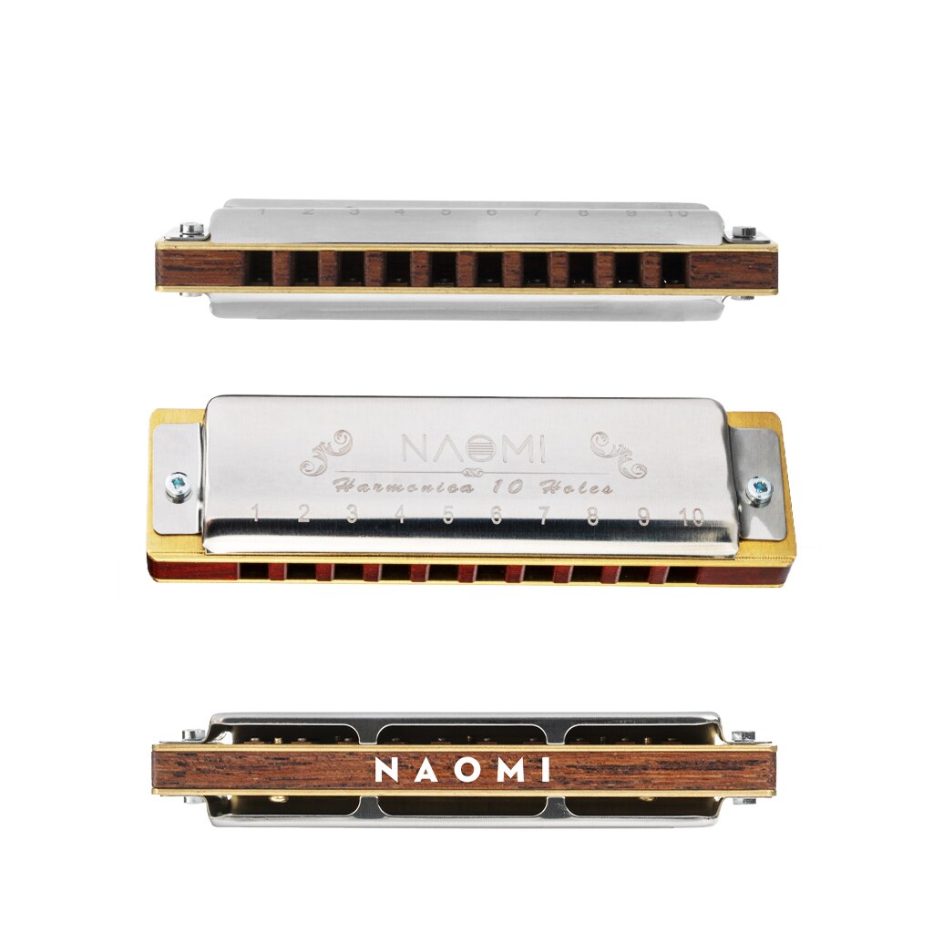 NAOMI – harpe professionnelle en bois de rose, 10 trous, Harmonica, bleu, diatonique, clé de C, acrylique, peigne en bois de santal, de noël: Silver Rosewood Comb