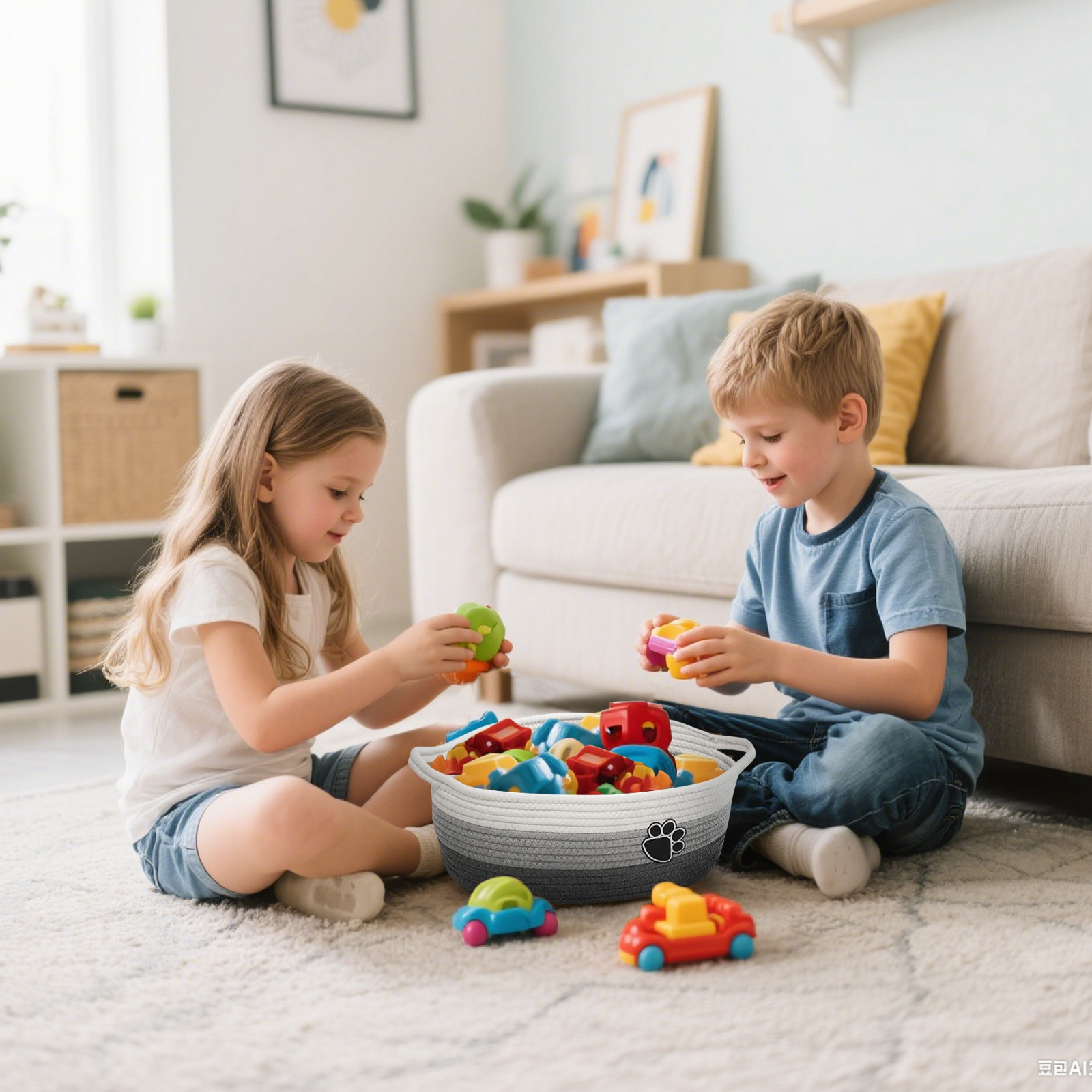 Przenośny Koszyk z Plecionej liny, Pudełko na Zabawki i Pojemniki dla Psa Kota, Wytrzymały Organizer na Zabawki dla Psa, Koszyk robić Przechowywania Akcesoriów dla Zwierząt
