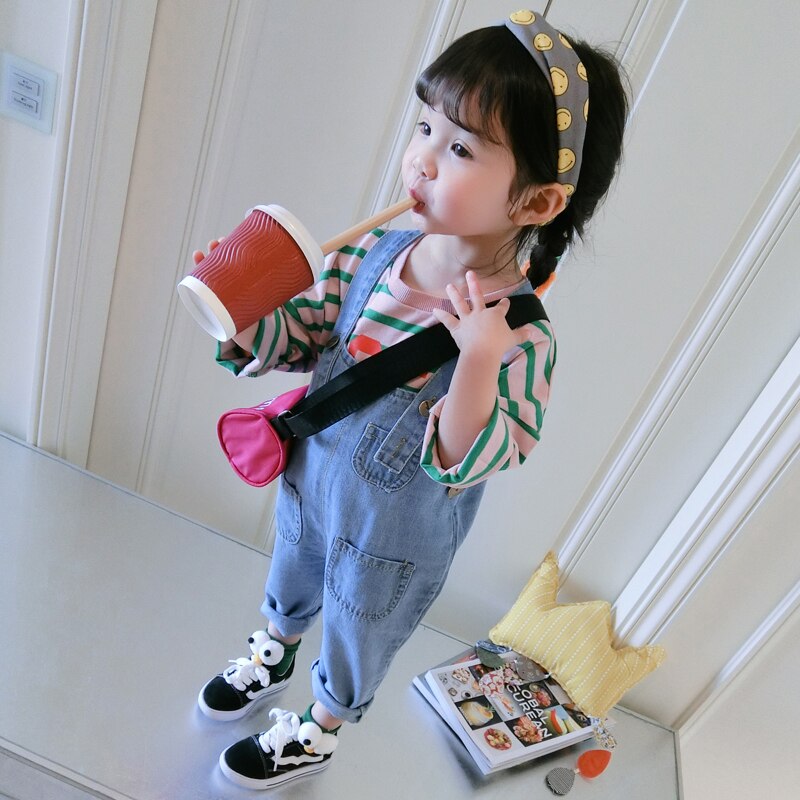 Kids denim overalls lente meisjes cowboy band leggings kinderen Koreaanse riem broek 3 tot 8 jaar kind harem jeans kleding