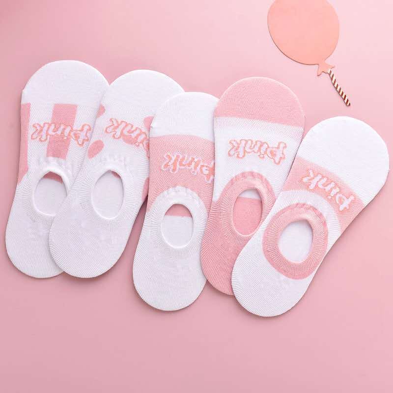 5 paar roze sokken met kleurrijke grappige sokken, roze letters, voetbalsokken, harajuku streetwear enkelsokken