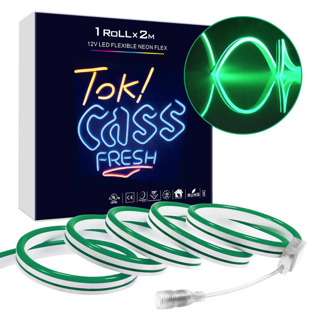 Neonskilt led lys lampe 2m strips tape vanntett bar fargerik regnbuelys rund led neon hjemmeveggdekor: Grønn