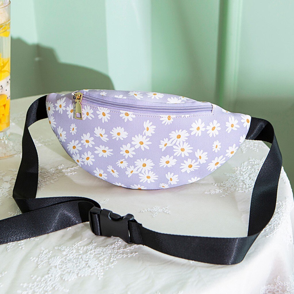 Women Flowers Zipper Messenger Bag Beach Chest Bag Waist Bag Phone Bag Outdoors Sports Bag Woman Decorate Bag#4: Purple 