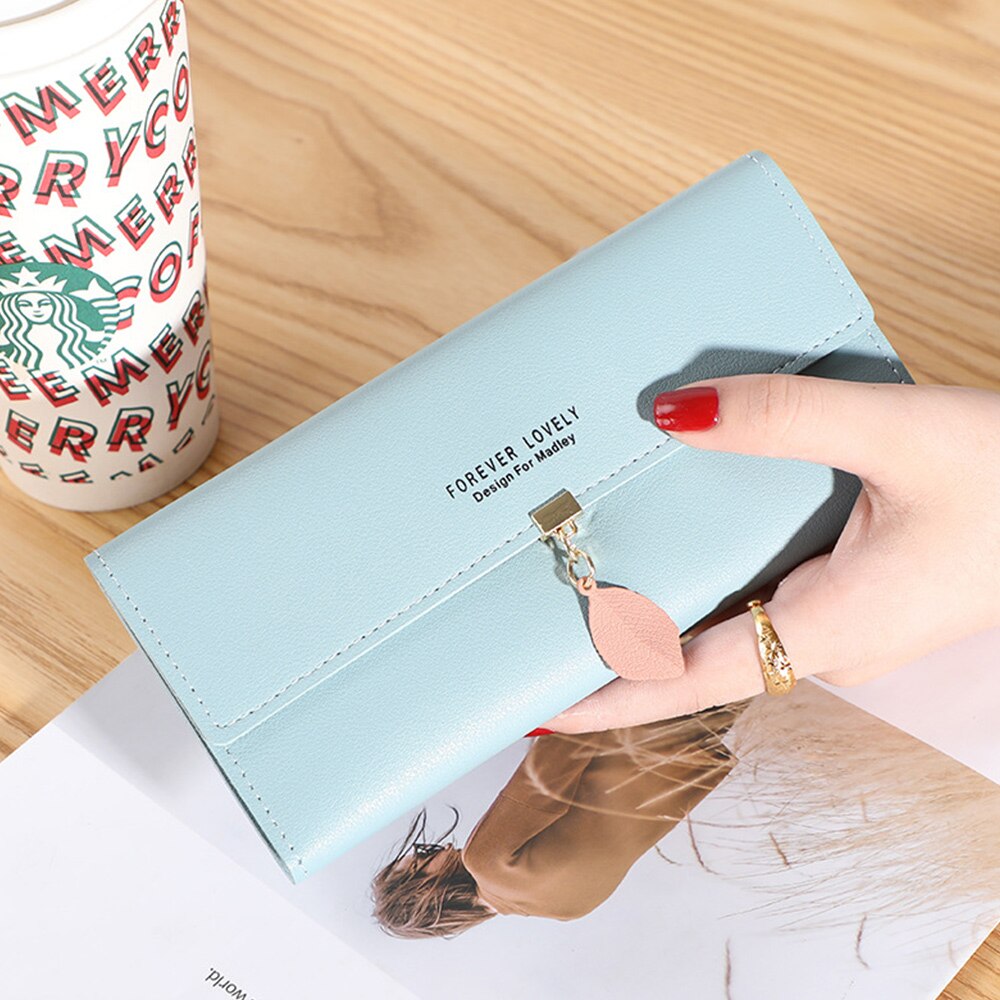 Korean Style Ladies Long Wallet Cute Wallet Women's Coin Purse Card Bag PU Wallet Clutch Student Tassel Cartoon: Blue