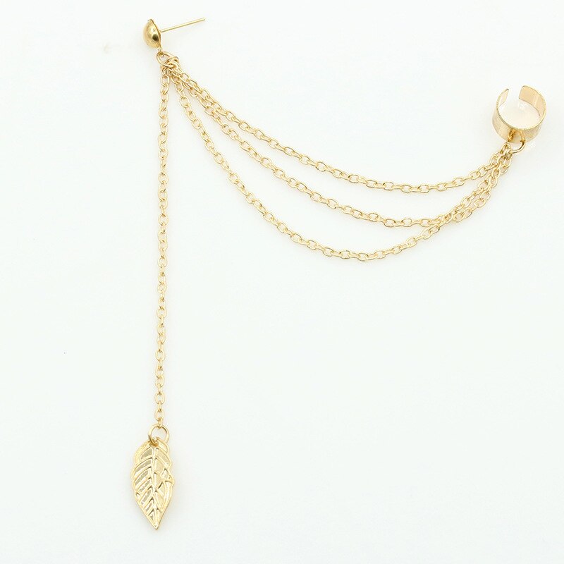 Tassel Metal Leaf Pendientes Ear Clip Without Puncture Earring Gold Silver Color Earrings Jewelry Female for girls: Gold