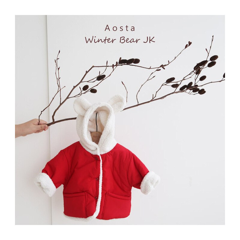 2021 New Baby Cute Bear cappotto con cappuccio inverno addensare vestiti per bambini caldi cotone neonato giacca in pile bambino ragazza vestiti caldi: red / 24M  90cm