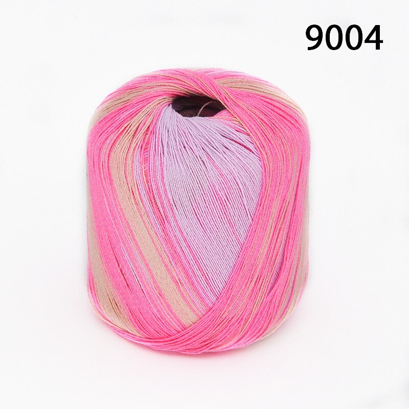 50g/ kugle bomuld metallisk blonder regnbuegarn farverig tynd tråd til hækling strikning  by 1.55mm hæklenåle: 9004
