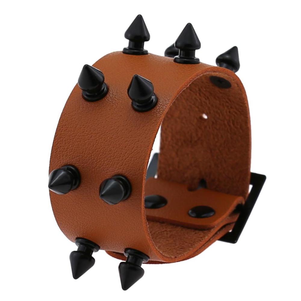 Punk pigg armbånd studded rock biker bred stropp vegansk lær armbånd armbånd for menn kvinner gotiske emo rock armbånd: Brun