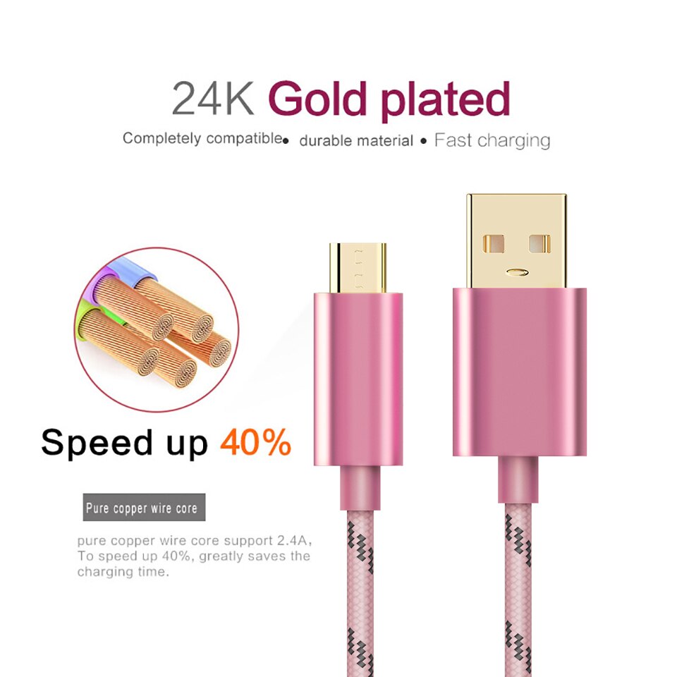 QGeeM Micro USB Cable USB Data Cable for Samsung Xiaomi hua wei Tablet Android USB Charging Cord 1m 2m Micro usb