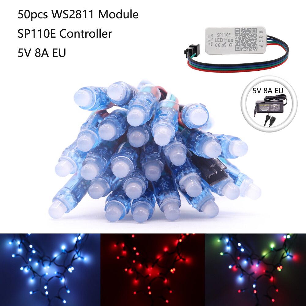 WS2811 Led Module Pixels String Lights Rgb Digitale Met SP110E Controller 5V 8A Voeding Volledige Kleur Led Licht strip Kit DC5V: WS2811 Kit4