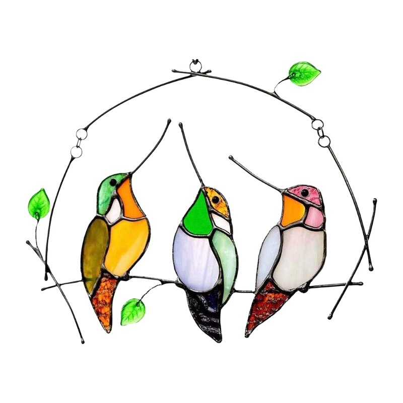 Uil Suncatcher, Veelkleurige Vogel Gebrandschilderd Raam Opknoping Decor, 3 Uilen Licht Door Raam Hangende Ornamenten voor Huisdecoratie