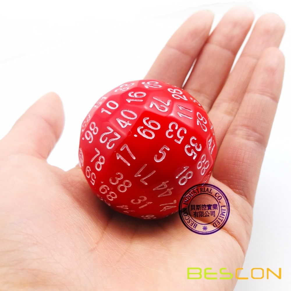 Bescon Polyhedral Dice 100 Sides Dice, D100 die, 100 Sided Cube, D100 Game Dice, 100-Sided Cube of Red Color