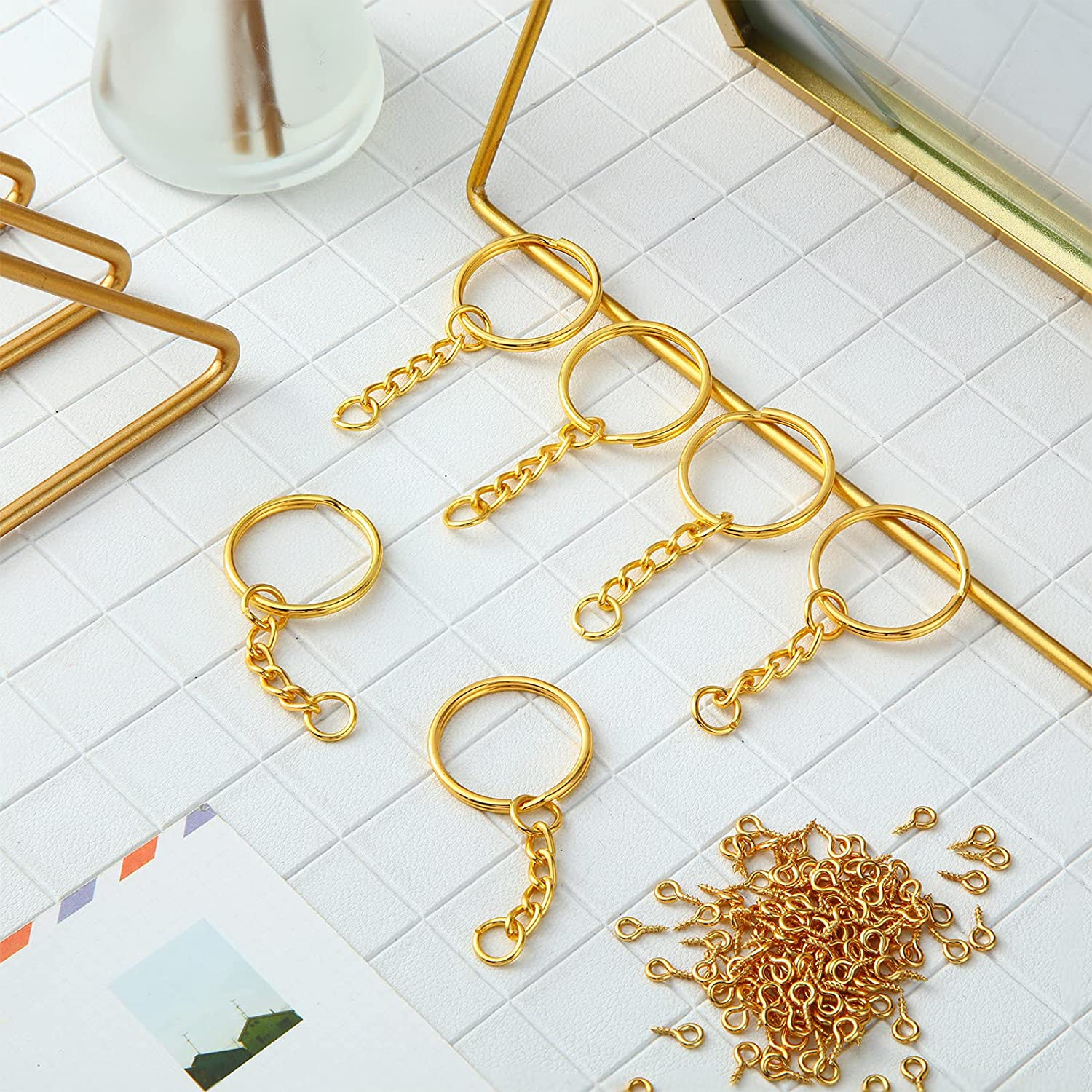 360 sztuk złoty srebrny brelok pierścień Making Kit materiały DIY ręcznie wykonany wisiorek odlewania gwoździe nagwintowane koło biżuteria zestawy narzędzi Art Craf