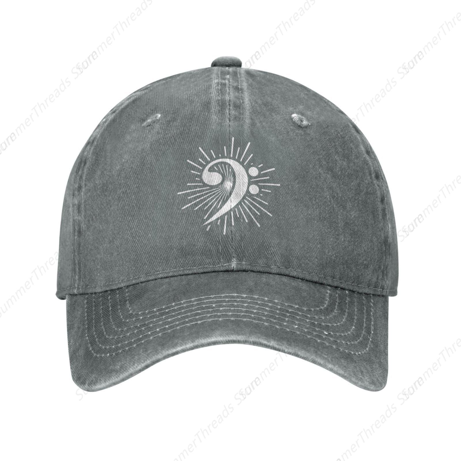 Bass Clef Music Logo Hat Vintage lavado desgastado gorra de béisbol golf papá sombrero para hombres mujeres: Negro