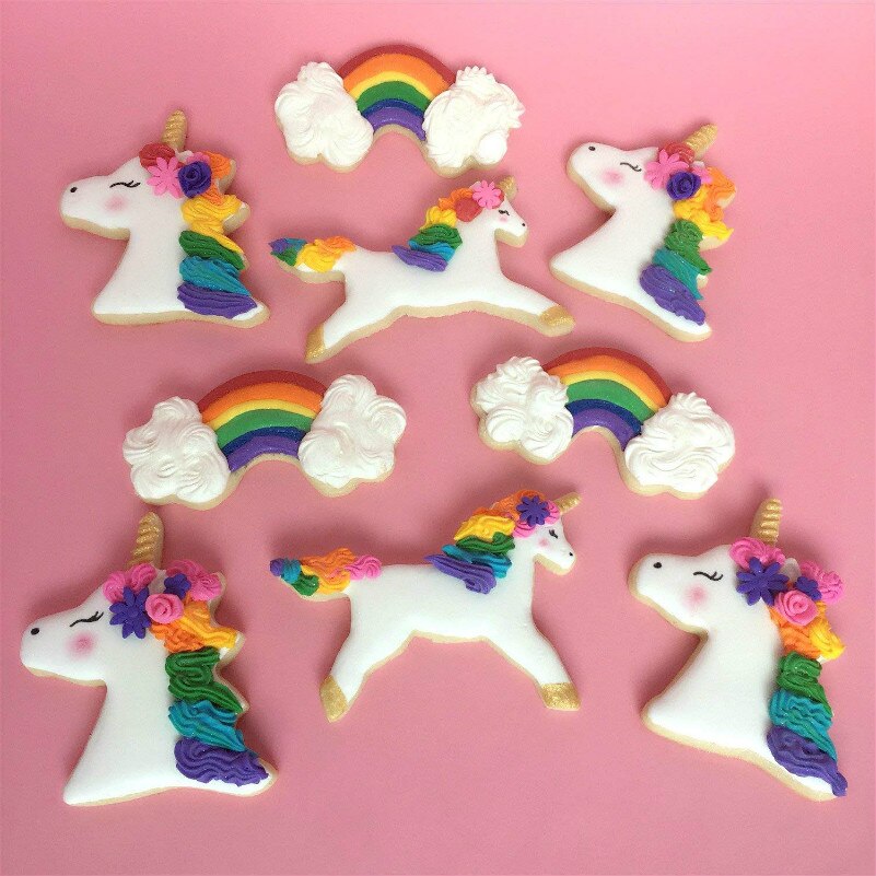 KENIAO Unicorn Cookie Cutters Set for Kids - 5 Piece - Unicorn, Unicorn Head, Rainbow, Shooting Star, Heart - Stainless Steel